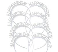 Happy Birthday Rhinestone Headband Set - Pack of 8 Silver Headbands for Girls & Women, Stylish Birthday Party Accessories & Decorations, Elegant Rhinestone Design, One Size Fits All