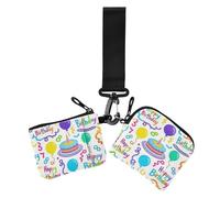 Happy Birthday Ribbon Colorful Women's Coin Wallet Card Holder Thin Flat Zipper Wallet Coin Bag with Wristlet Strap for Woman 2 Pcs, happy birthday ribbon colorful, One Size, Print Art