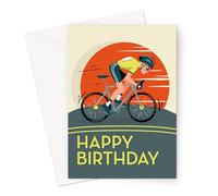 Happy Birthday Road Biking Greeting Card |Determined Cyclist Riding Bike Happy Birthday Card for Cyclist, Hobby Birthday Card for Road Biker