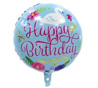 Happy Birthday Round Foil Balloon 45 cm - Blossom Swan Blue/Pink, Perfect for Any Occasion! Can be Filled with Air or Helium, Reusable with Automatic Closure, Ideal for Party, Decoration, Gift