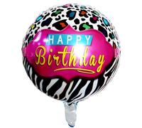 Happy Birthday Round Foil Balloon 45cm - Leopard Zebra Print Pink Air or Helium Fillable Self Closing Ideal for Parties, Birthdays & Gifts Decoration for Any Occasion