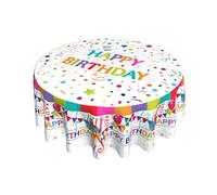 Happy Birthday Round Tablecloth 60 Inch Vibrant Colored Balloons Small Flags Stars Colorful Decorative Table Cloth with Dust-Proof Wrinkle Resistant Decor for Home Kitchen Dining Room Outdoor Patio