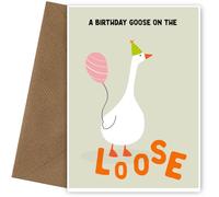 Happy Birthday Silly Goose Card on the Loose - Duck Birthday Card - Funny Greeting Cards For Son Daughter Nephew Niece - Humorous Happy Bday Cards For Men And Women