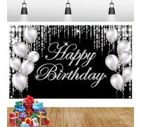 Happy Birthday Silver Backdrop Decorations - Extra Large Birthday Sign Poster Background Banner for Photo Backdrop Props Party Decoration