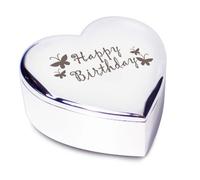 Happy Birthday Silver Finish Heart Shaped Trinket Box Gift for Mum Friend Girlfriend