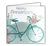Happy Birthday Silver Square Card Bicycle Basket Flower Bouquet