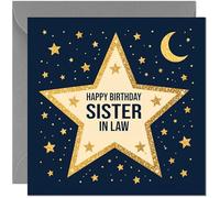 Happy Birthday Sister in Law Card Navy Space Stars Greeting Card for Her Bday Card for Sister in Law