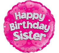 Happy Birthday Sister Pink Holographic Foil Balloon 45cm (18")