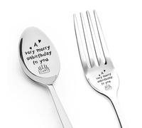 Happy Birthday Spoon and Fork Set A Very Merry Unbirthday to You Fork Spoon for Mom Dad Birthday Gifts for Daughter Son Cake Engraved Spoons for Sister Friend Chrismas Birthday Present for Women Men