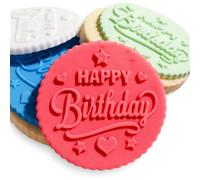 Happy Birthday Stars and Hearts Icing Stamp Embosser Stamp Fondant for Biscuits, Cookies, Cupcake Topper Decorations Stencil for Birthdays (60mm)