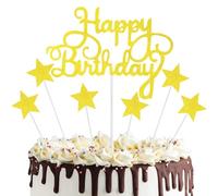 Happy Birthday Stars Cake Topper, 35 PCS Glitter Stars Cake Toppers, Gold Cake Decoration Gold Cake Topper, Happy Birthday Cake Toppers for Man Boys Women Girls Gold Theme Birthday Party Decor