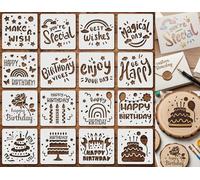 Happy Birthday Stencils Set, 6Inch 16Pcs Reusable Birthday Themed Stencils Templates Decorating for Baking, Cakes, Cookies, Crafts, Cards, DIY Party Decor, Wood Signs