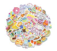 Happy Birthday Stickers,100 Pcs Waterproof Party Stickers for Invitations,Gift Wrapping & Scrapbooking,Colourful Birthday Themed Designs,Perfect for Cards,Guitar,Diaries & Party Decorations