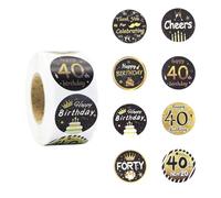 Happy Birthday Stickers 500 Pcs Round 40th Birthday Sticker Self Adhesive Black and Gold Seals Labels for Envelopes Gift Bags Wrapping Birthday Party Favor Y7SRJT
