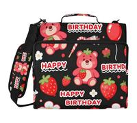Happy Birthday Strawberry Bear 3 Ringing Organizer Binder with Shoulder Strap & Handle Waterproof Zippered Portfolio Suitable for Middle School