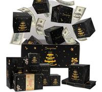 Happy Birthday Surprise Explosion for Money - Pop Up Exploding Box- Bouncing Gift Bag for Kids Boys Men Dad Husband (Black Gold,12 Bounce Boxes)