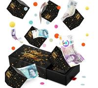 Happy Birthday Surprise Explosion for Money - Pop Up Exploding Box with Confetti - Bouncing Gift Box Black Gold for Kids Boys Men Dad Husband