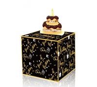 Happy Birthday Surprise Money Box for Cash Gifts Pull Money Cake Creative Ways to Gift Money Presentation Box for Cash Gifts Birthday (Black Birthday, 13cm*13cm*11cm)