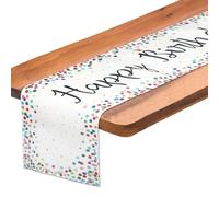Happy Birthday Table Runner 13 x 72In Happy Birthday Tablecloth Reusable Flax Polka Dot Tablecloth for Dining Party Decorations Birthday Party Table Decor(White)