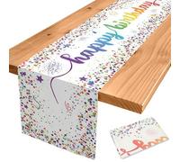 Happy Birthday Table Runner, birthday table banner birthday table cover Linens for birthday party Reusable Flax Polka Dot Tablecloth decorations 33*183CM