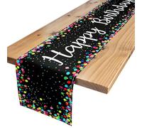 Happy Birthday Table Runners,33*183cm Reusable Flax Polka Dot Tablecloth, Black Birthday Decorations,for Home Holiday Party Decor Dining Table Decoration,for Men Women