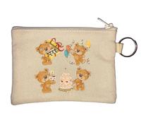 Happy Birthday Teddy Bear Key Chain Coin Purse Beige