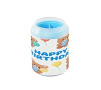 Happy Birthday Teddy Bear Portable Paw Cleaner with Silicone Brush Soft Pets Bathing Brush Gently Cleans Paws After Walks