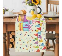 Happy Birthday Text Table Runner 70 Inches Long,Table Runners Kitchen Dining Tables Decoration for Home Party Decor, Cartoon Cake Ribbon Dots Tables Runner Wedding Dresser Scarf