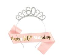 Happy Birthday Tiara Headband, Silver Crown with Rose Gold Sash, 18/30/40/50/60 Years (60th Crown and Sash)