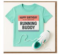 Happy Birthday To My Awesome Running Buddy Card - Sporty Race Bib Design for Runner Friend, Jogging Partner or Marathon Mate