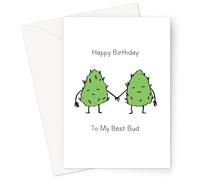 Happy Birthday To My Best Bud Greeting Card | Two Cannabis Buds Holding Hands, Marijuana Birthday Card For Stoner, Pot Birthday Card For Best Friend, Cannabis Best Friend Card For Bestie, BFF