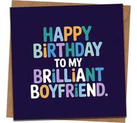 Happy Birthday to My Brilliant Boyfriend Card - 145mm x 145mm Square Greeting Card with Kraft Envelope, Colorful Typography, Cute Romantic Birthday Card for Him