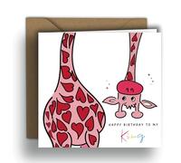 Happy Birthday to My King - Cute Giraffe | Square Folded Card (15x15 cm) - Kraft Envelope Included - Blank Inside