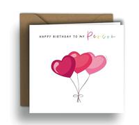 Happy Birthday to My Person - Heart Balloons | Square Folded Card (15x15 cm) - Kraft Envelope Included - Blank Inside