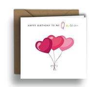 Happy Birthday to My Queen - Heart Balloons | Square Folded Card (15x15 cm) - Kraft Envelope Included - Blank Inside
