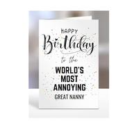 Happy Birthday To The World's Most Annoying Great Nanny Card, Funny, Joke, Silly Gifts for Men, Women, Present For My Annoying, A5-122_111