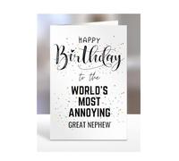 Happy Birthday To The World's Most Annoying Great Nephew Card, Funny, Joke, Silly Gifts for Men, Women, Present For My Annoying, A5-122_112