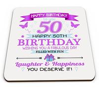 Happy Birthday To You Happy 50th Birthday Novelty Glossy Mug Coaster - Pink