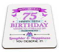 Happy Birthday To You Happy 75th Birthday Novelty Glossy Mug Coaster - Pink
