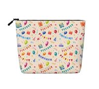 Happy Birthday to You Printed Fake Hemp Makeup Bag â€“ Travel Toiletry Organizer, Daily Storage, Business Trip Essential