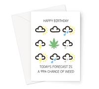 Happy Birthday Today's Forecast Is A 99% Chance Of Weed Greeting Card | Funny Weed Birthday Card For Friend, Weed Smoker, Cannabis Leaf