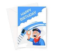 Happy Birthday Trains Greeting Card | Man with Stopwatch and Train Going Past Happy Birthday Card, Hobby Birthday Card for Trainspotter