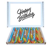 Happy Birthday Treat Box | Bonds Bubblegum & Rainbow Candy Canes 12 Pack Gift Box 6 of Each Flavour Individually Wrapped |Happy Birthday Packaging, Gift for All Ages
