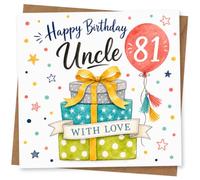 Happy Birthday Uncle Card for 81st Birthday, Colourful Presents and Balloon Design with With Love Message