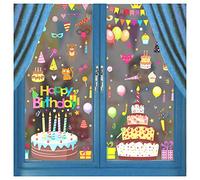 Happy Birthday Window Clings - Watercolor Cake Balloon Double-Sided Designs, Reusable Static Stickers for Boys Girls Party Decorations Supplies