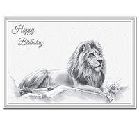 Happy Birthday wishes for men and women. Fine Art drawing card for him or her. A quality Giclée print of a unique, hand drawn male Lion. Great for animal lovers and wildlife fans