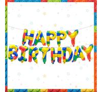 Happy Birthday with Block Theme Letter Colorful Block Foil Balloon Block Theme Large Helium Number Girl Boy Children's Birthday Anniversary Party Decoration