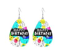Happy Birthday With Colorful Doodle Earrings Fun Leather Earrings Lightweight Earring For Accessories Daily Women