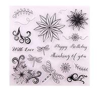 Happy Birthday with Love Thinking of You Sentiments Flowers Dragonfly Clear Stamps for Card Making Decoration and DIY Scrapbooking