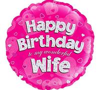 Happy Birthday Wonderful Wife Pink Holographic Foil Balloon 45cm (18")
